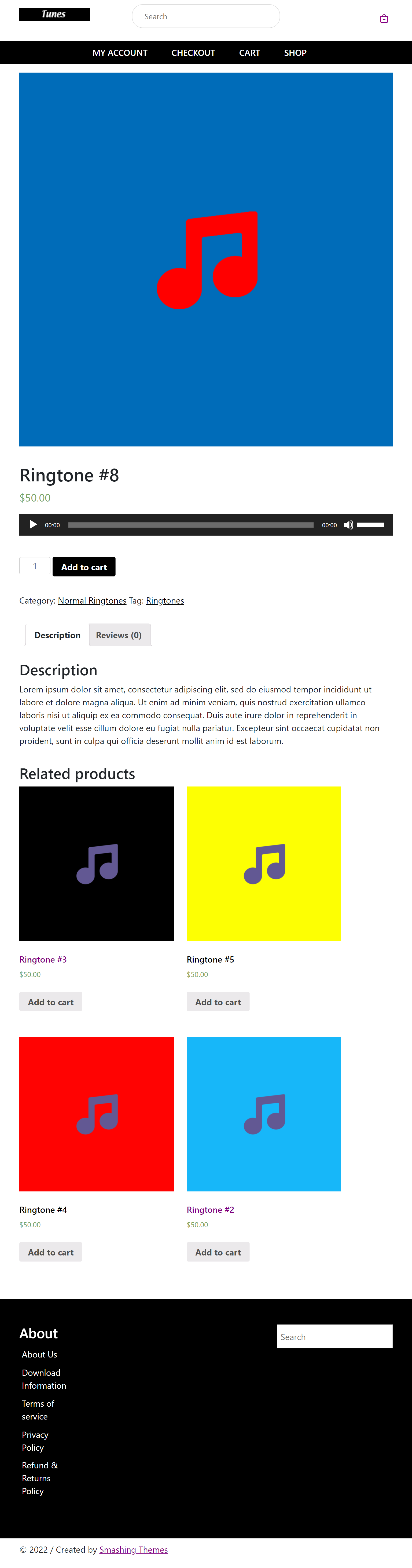 Tunes WordPress Theme for Audio Files- Product Page Screenshot for iPad Mini (768px_1024px)