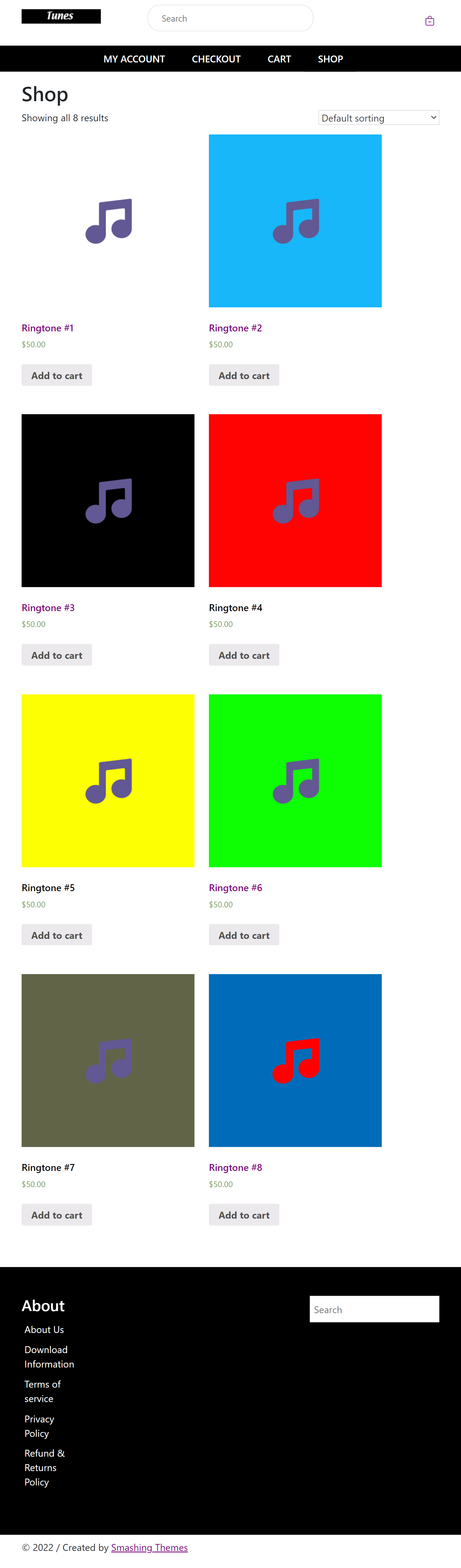 Tunes WordPress Theme for Audio Files- Shop Page Screenshot for iPad Mini (768px_1024px)