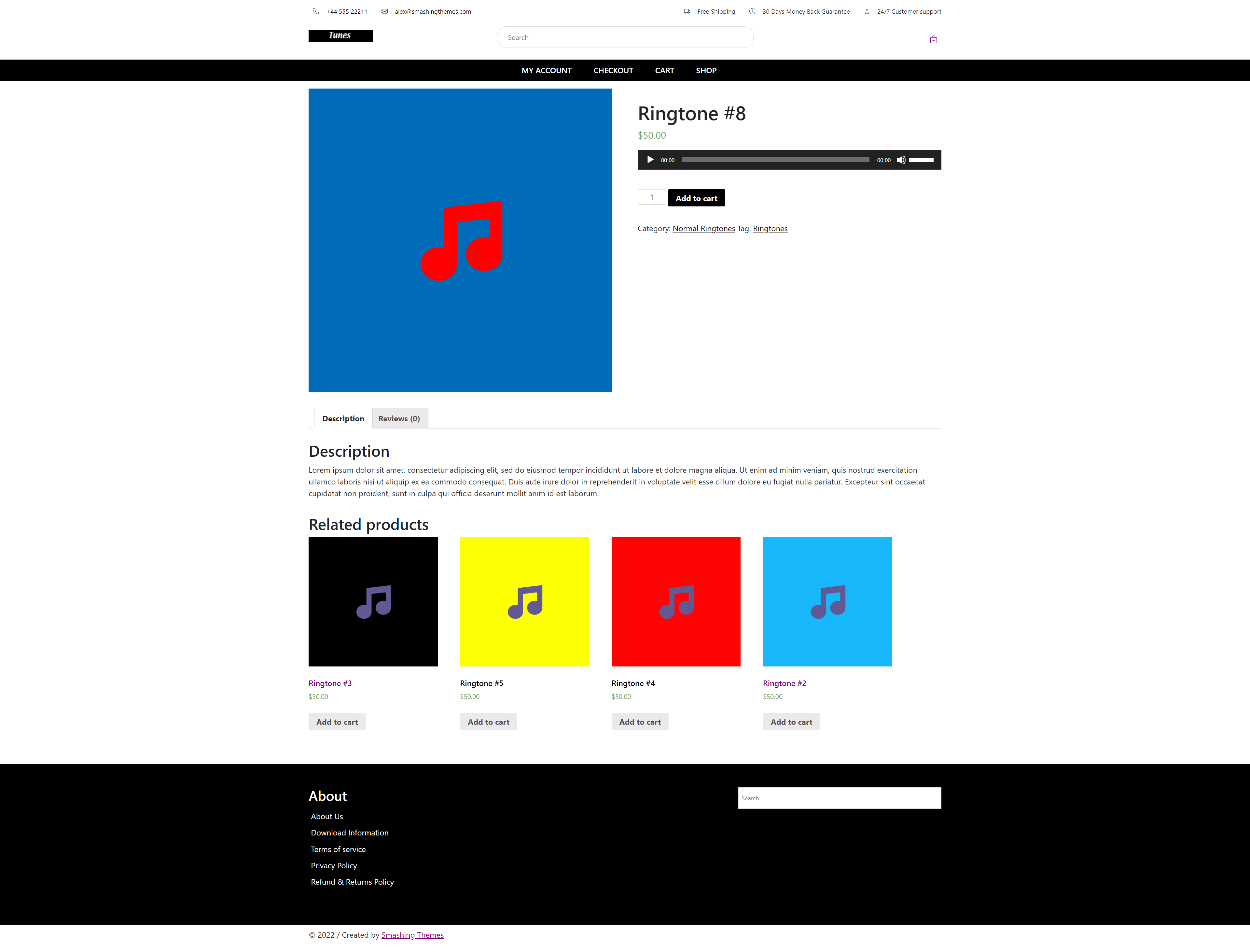 Tunes WordPress Theme for Audio Files- Product Page Screenshot for Desktop