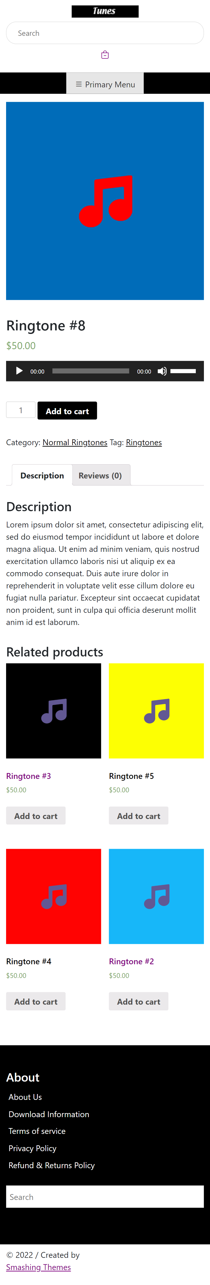 Tunes WordPress Theme for Audio Files- Product Page Screenshot for iPhone XR (414px_896px)