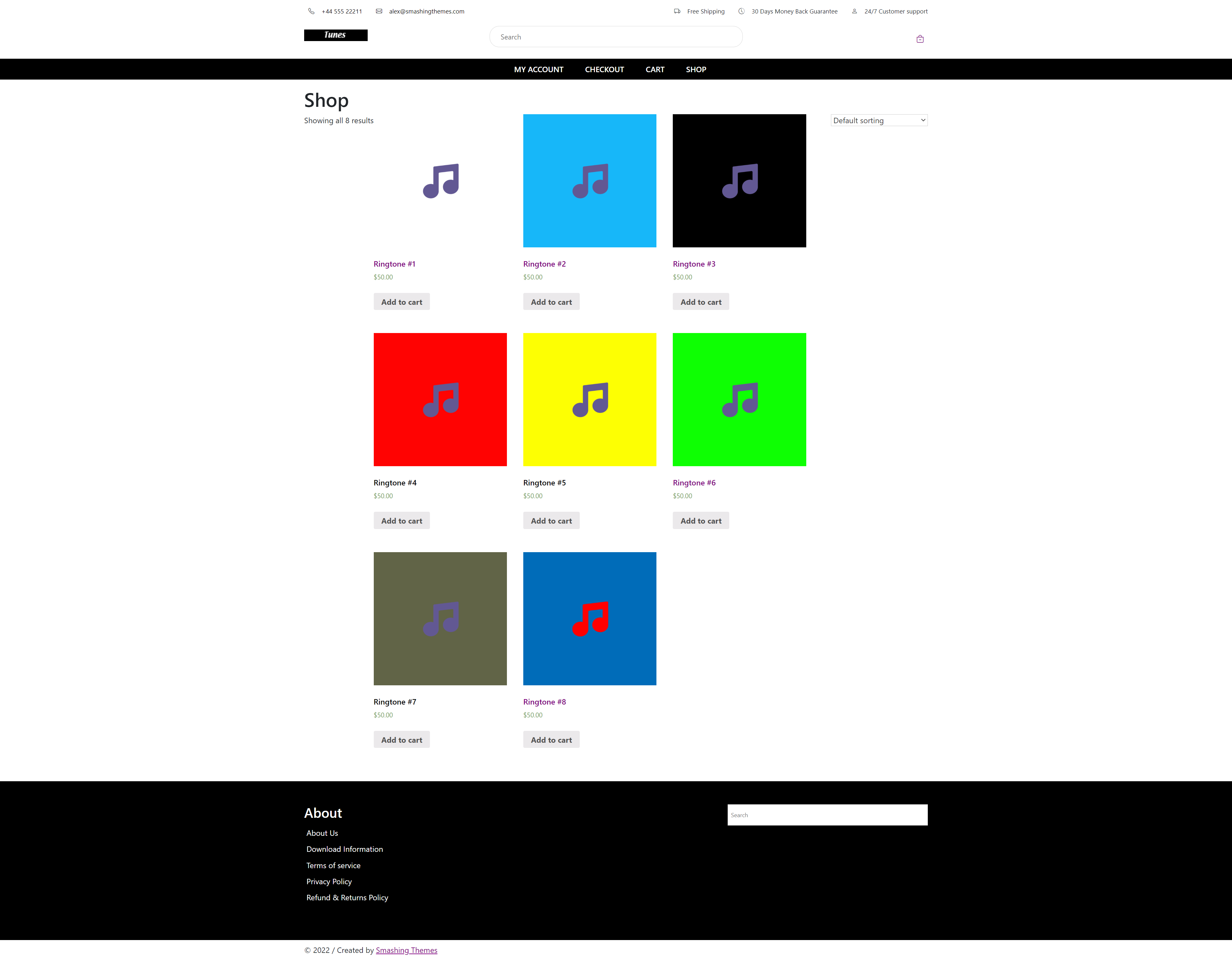 Tunes WordPress Theme for Audio Files- Shop Page Screenshot for Desktop